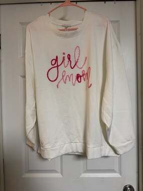 Mary Square Jules Girl Mom Ivory Chenille Lettering Sweatshirt
